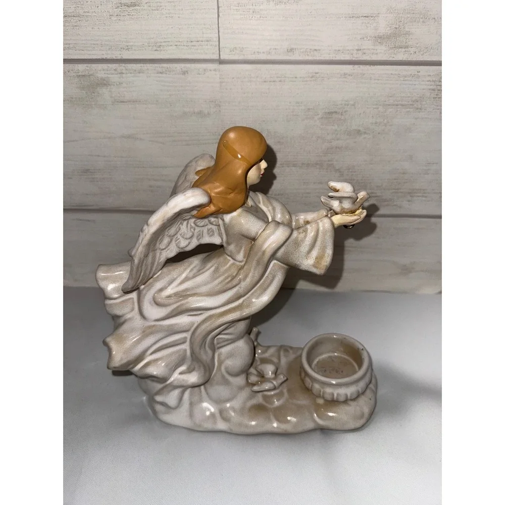 Yankee Candle Ceramic Angel Tealight Holder Dove Figurine Cream Tan 7.5‎ Inch